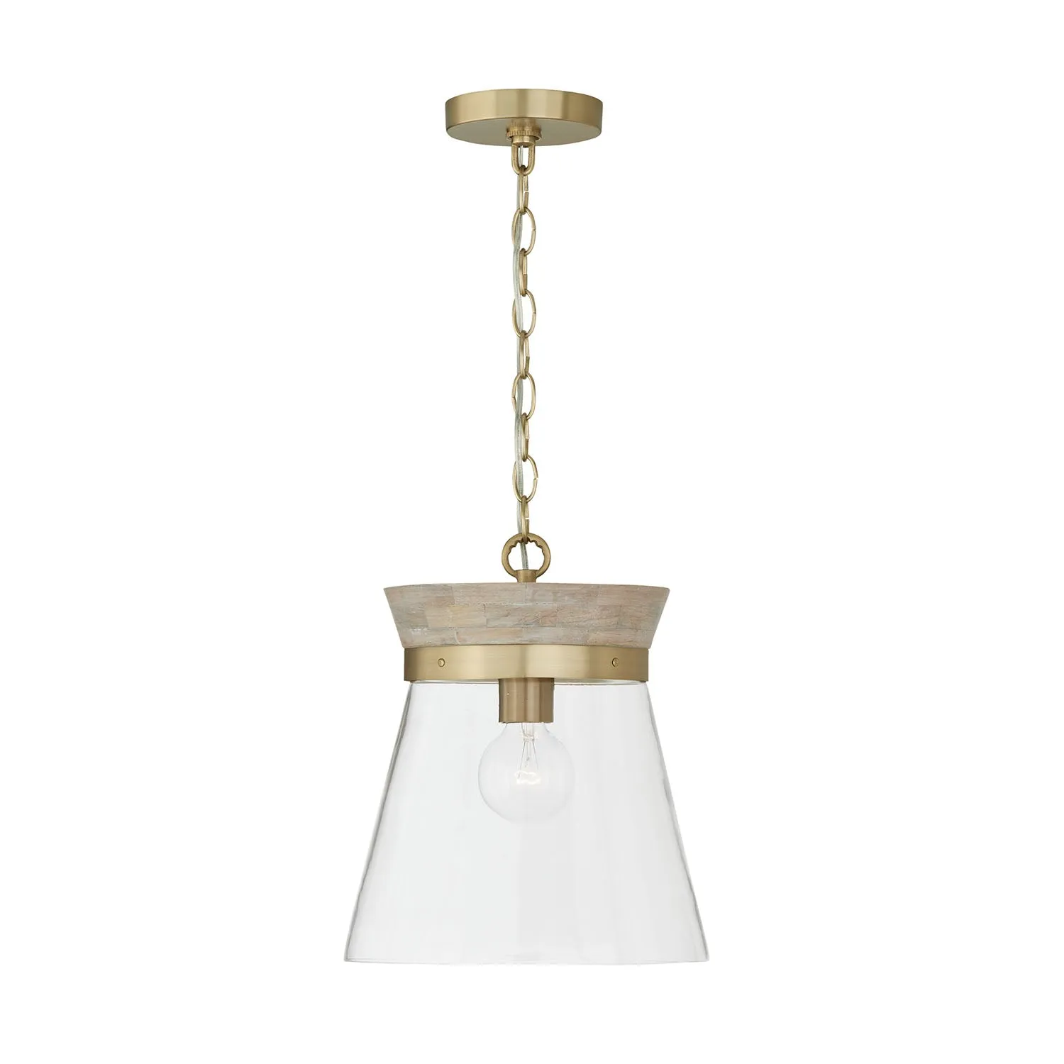 FINN 1-LIGHT PENDANT, WHITE WASH AND MATTE BRASS