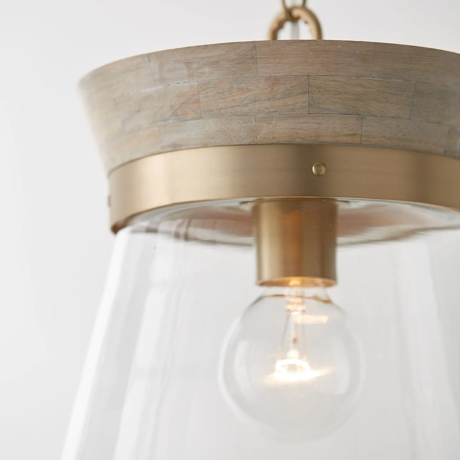 FINN 1-LIGHT PENDANT, WHITE WASH AND MATTE BRASS