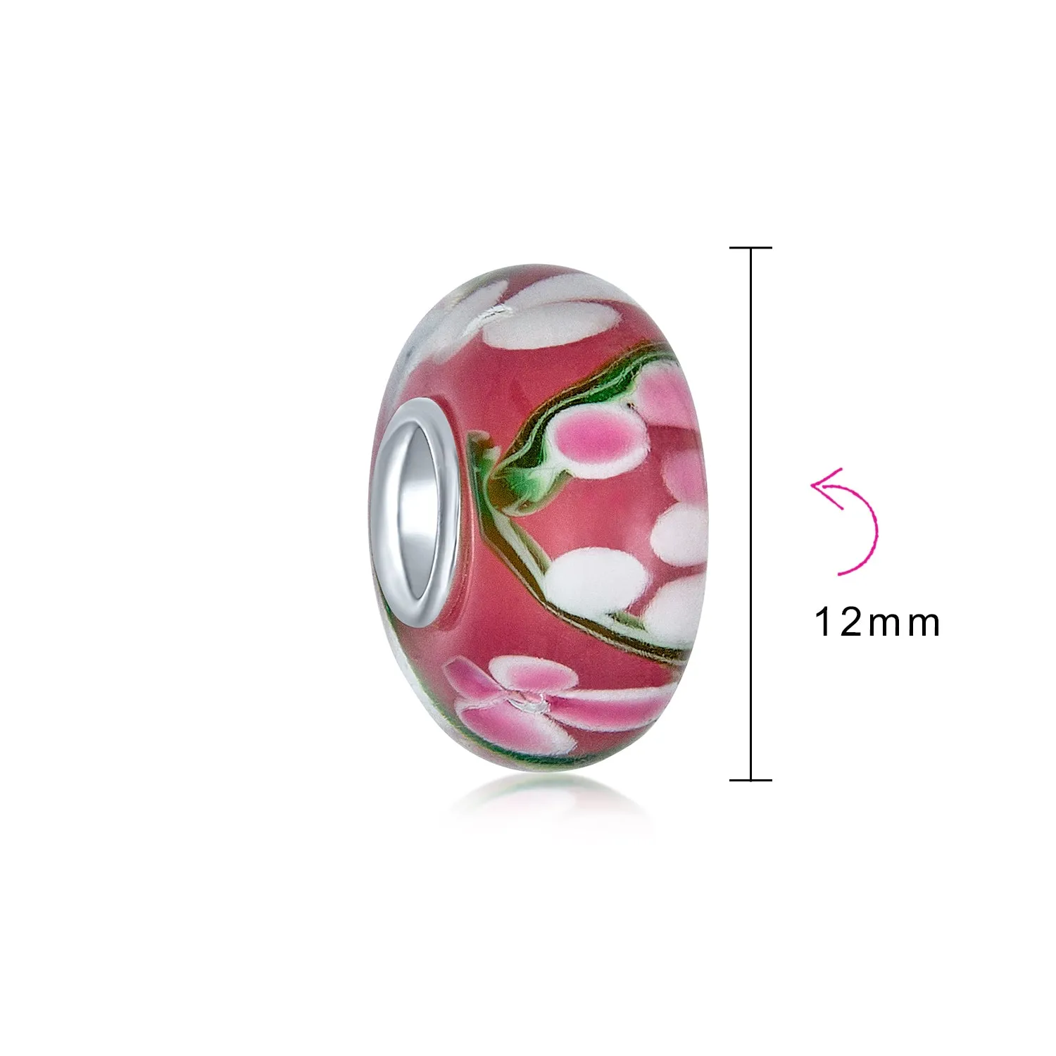 Floral Hibiscus Glass Charm Bead for European Bracelet with Silver Core