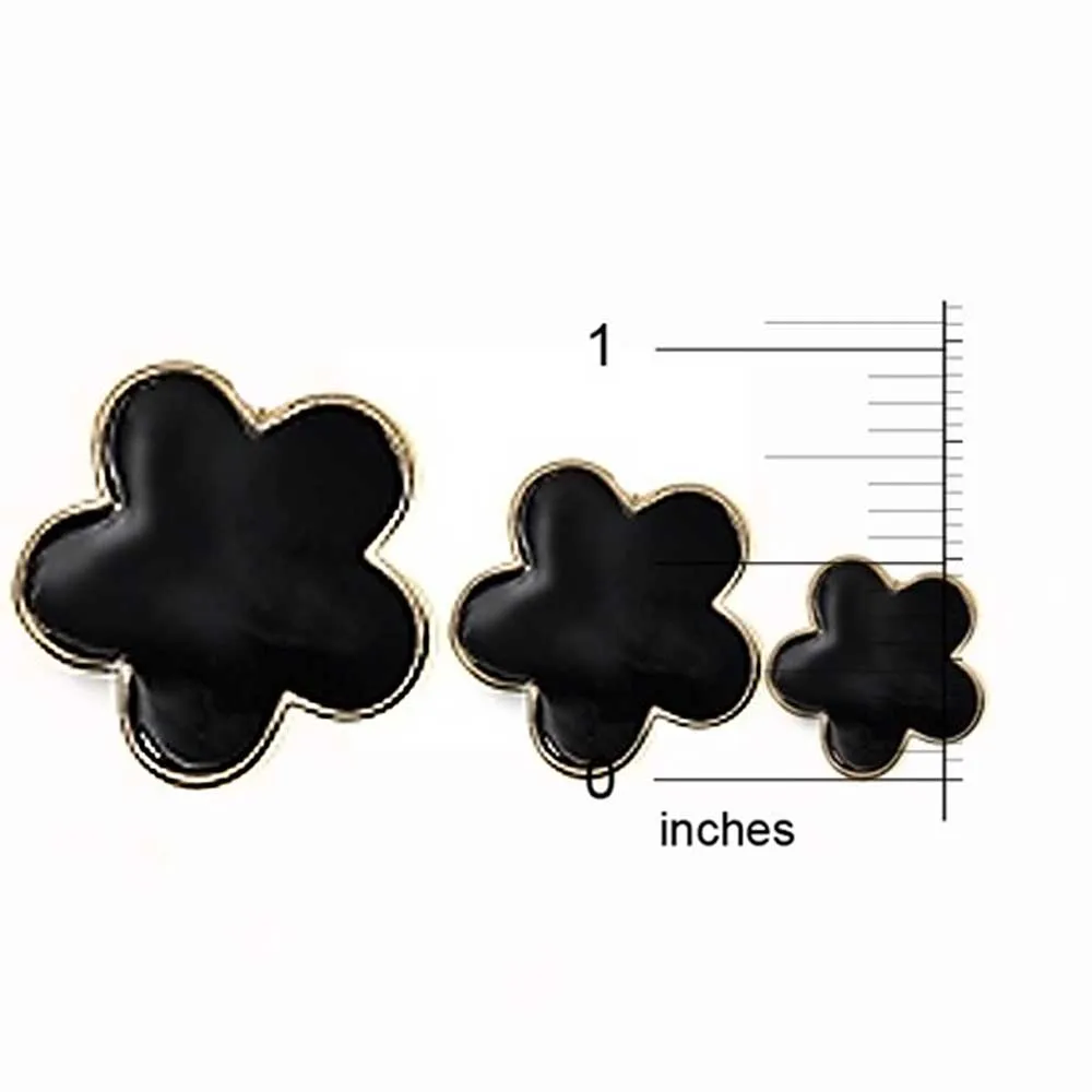 Flower Long Station Tin Cup Chain Layer Black Enamel Clover Necklace