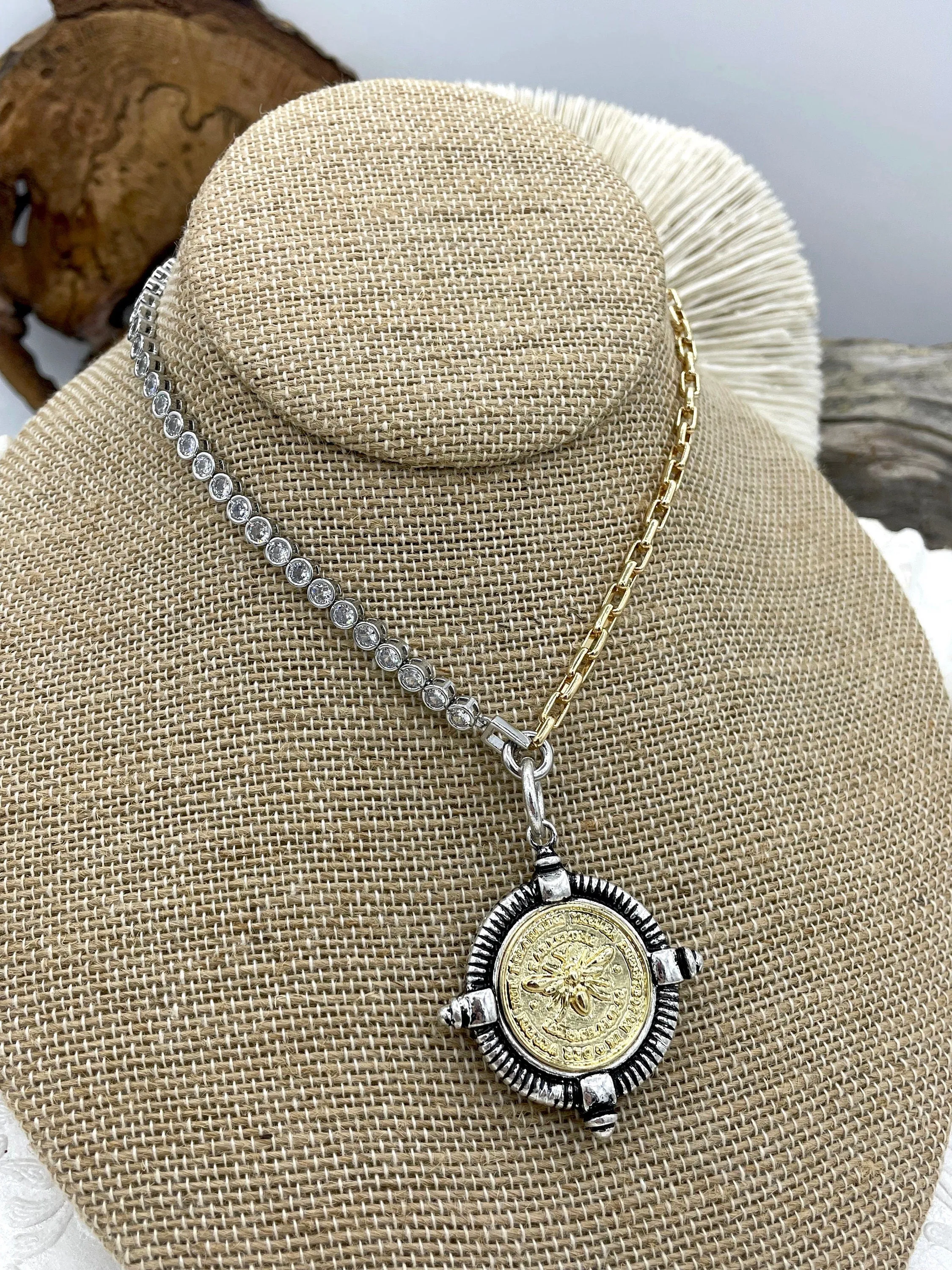 French Bee Replica Coin, Reproduction Bee Coin, Bee Pendant, Bee Necklace, Gold Coin, Bee Jewelry, Coin Jewelry three bezel colors Fast Ship