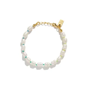 Freshwater Pearl and Neon Rainbow Thread Bracelet - Green/Yellow