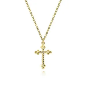 Gabriel & Co. 17" Twisted Rope Cross Pendant Necklace in 14K Yellow Gold