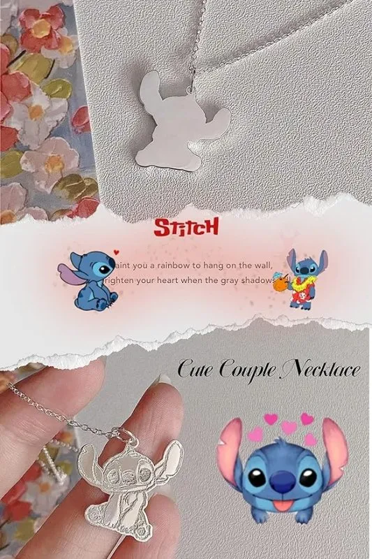 GAUEIOUR Stitch Necklace,Collarbone Chain Cute Girl Pendant, Fashionable Stitch Cartoon Cute Couple Necklace Personalized Hip-Hop Pendant Sweater Chain