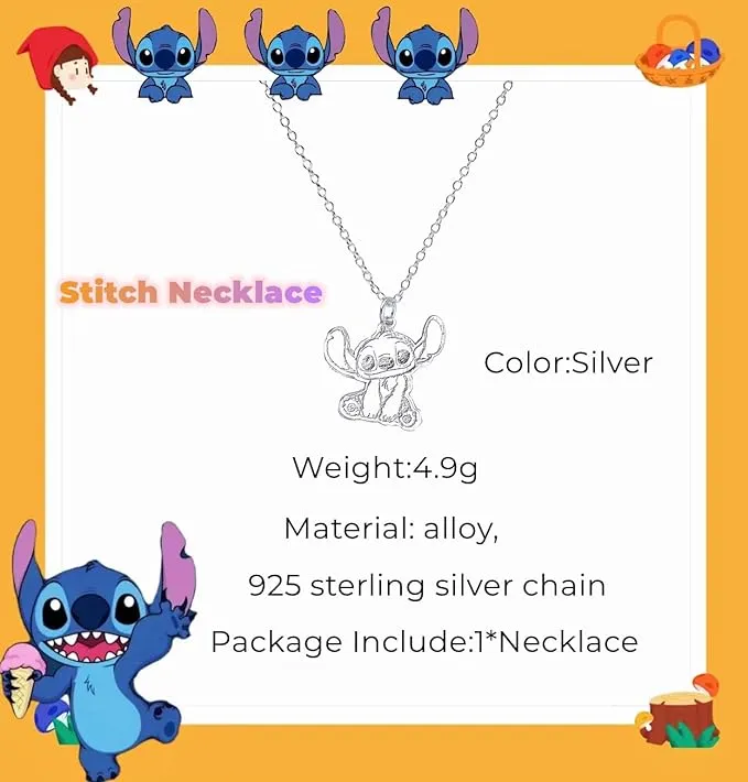 GAUEIOUR Stitch Necklace,Collarbone Chain Cute Girl Pendant, Fashionable Stitch Cartoon Cute Couple Necklace Personalized Hip-Hop Pendant Sweater Chain