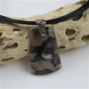 Gemstone Black Agate Pendant on Black Multi-strand  Neck Wire