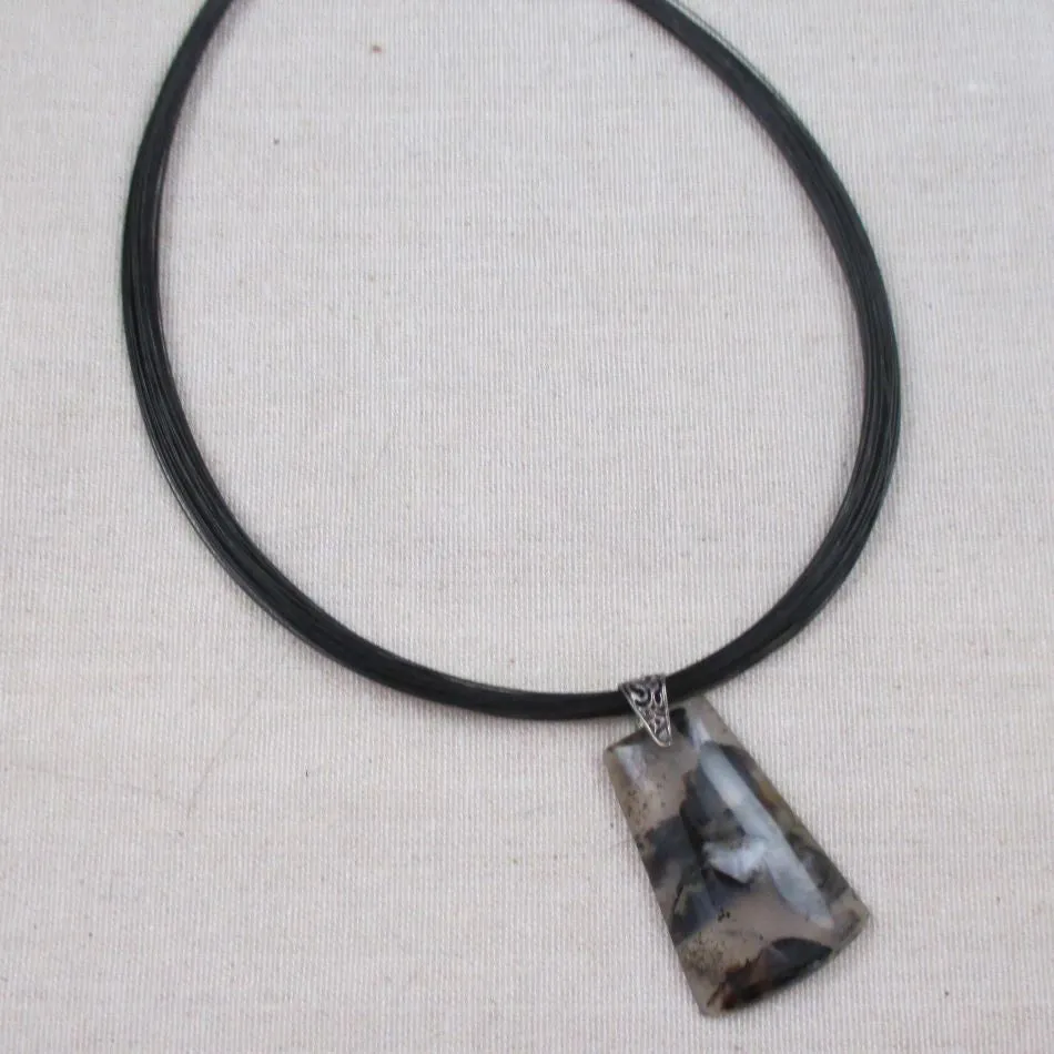 Gemstone Black Agate Pendant on Black Multi-strand  Neck Wire