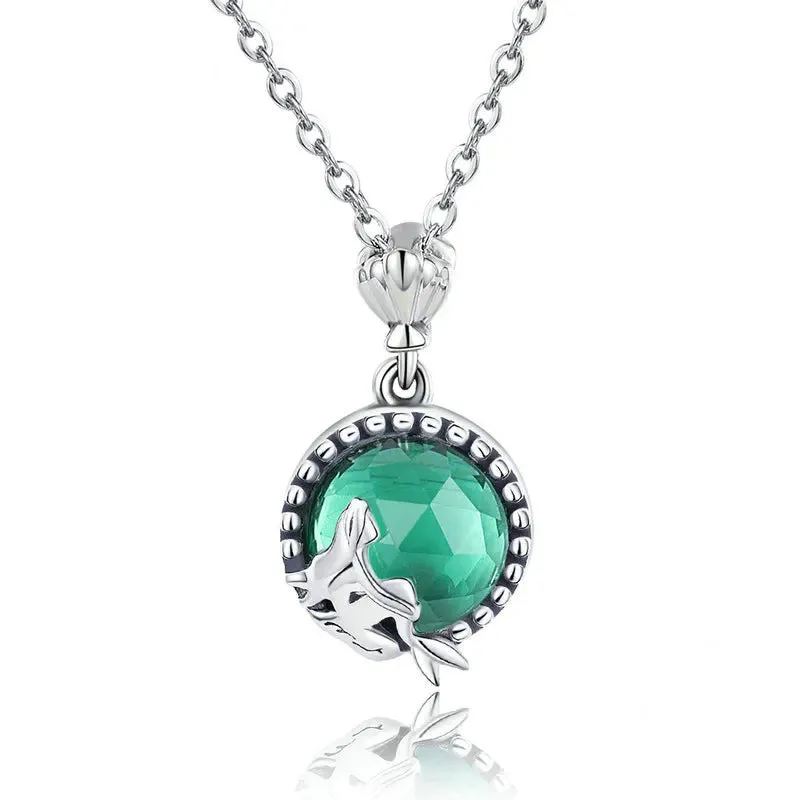 Genuine 925 Sterling Silver Romantic Fairy Story Light Green CZ Pendant Necklaces Women Sterling Silver Jewelry