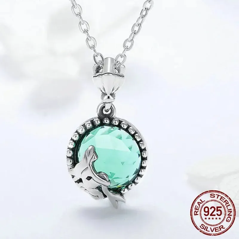 Genuine 925 Sterling Silver Romantic Fairy Story Light Green CZ Pendant Necklaces Women Sterling Silver Jewelry