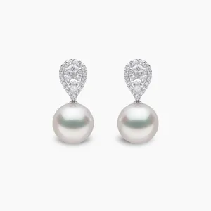 Glitz 18K Gold South Sea Pearl and Pear Cut Diamond Earrings