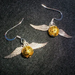 Gold Hook Earrings with Silver Wings