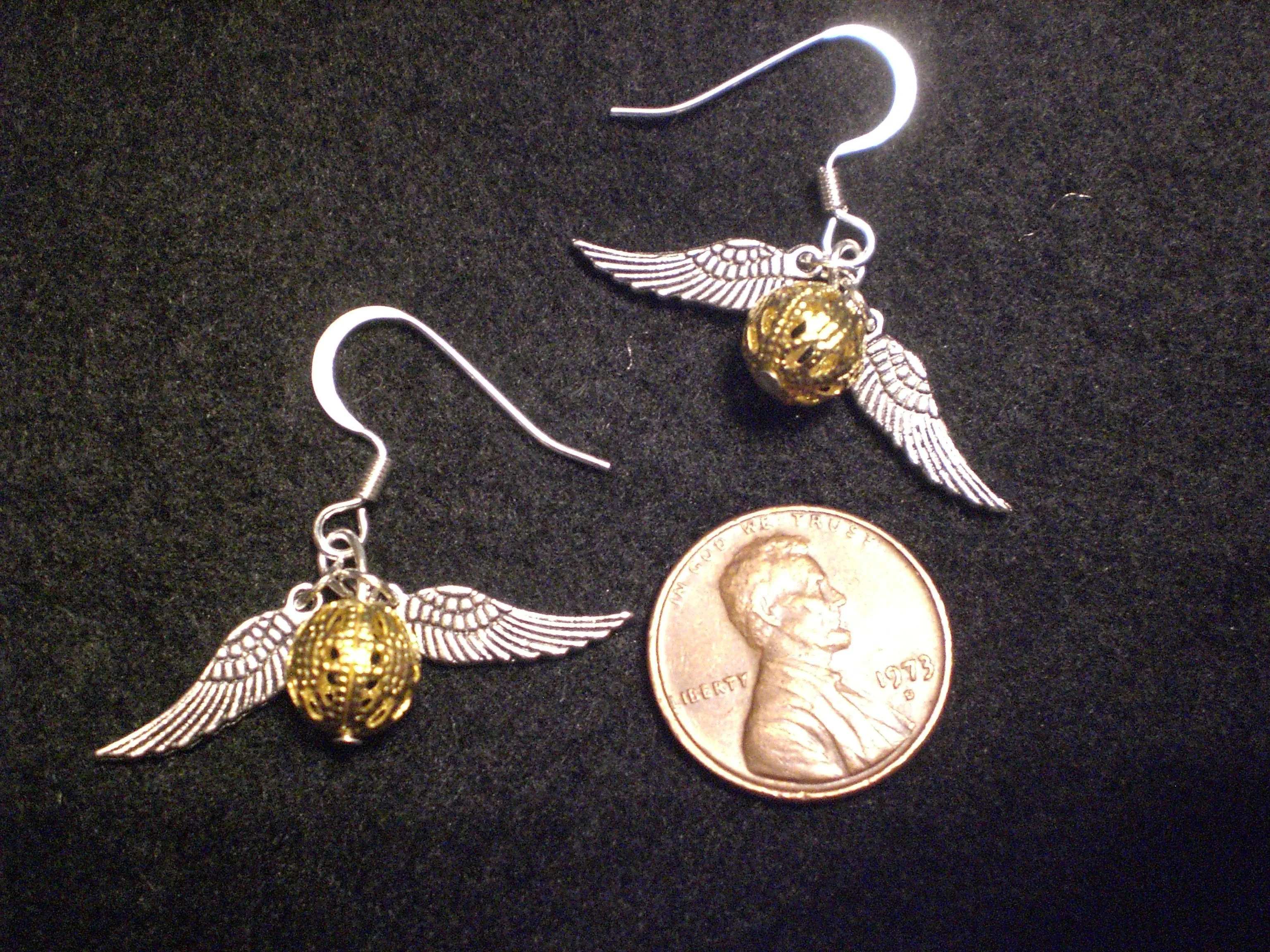 Gold Hook Earrings with Silver Wings