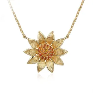 Gold Sunflower Necklace for Women - Zirconia Necklaces for Ladies - Sunflower Necklaces for Women - Gold Necklaces for Girls