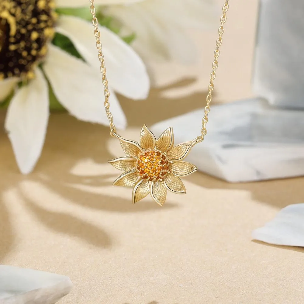 Gold Sunflower Necklace for Women - Zirconia Necklaces for Ladies - Sunflower Necklaces for Women - Gold Necklaces for Girls