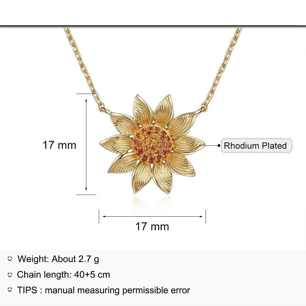 Gold Sunflower Necklace for Women - Zirconia Necklaces for Ladies - Sunflower Necklaces for Women - Gold Necklaces for Girls