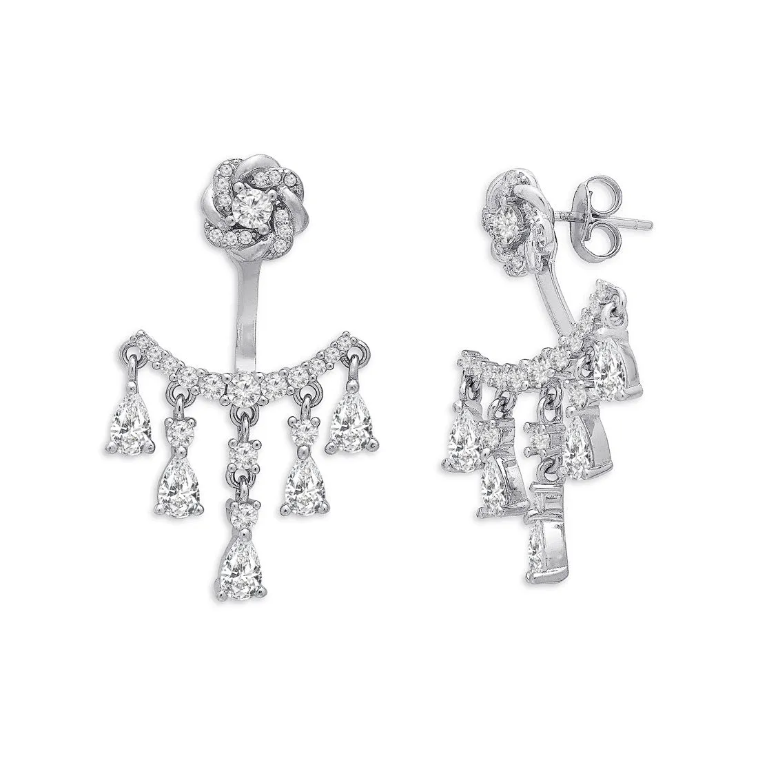 Graceful Descent Rhodium-Plated 925 Sterling Silver Dangling Earrings