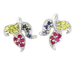 Graceful Multi Cubic Zirconia Silver Stud Earrings - 925 Sterling Silver CZ Earrings