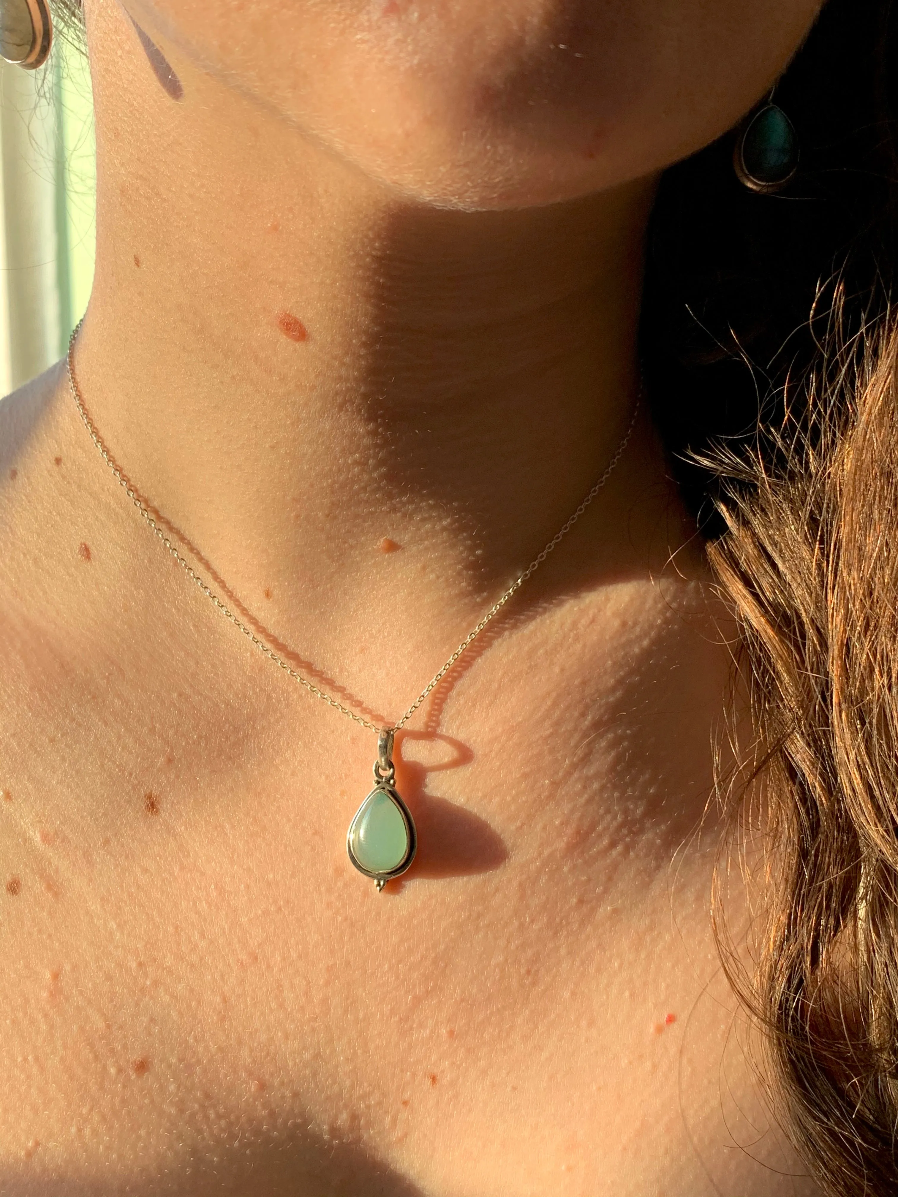 Green Chalcedony Ari Dot Pendant - Teardrop