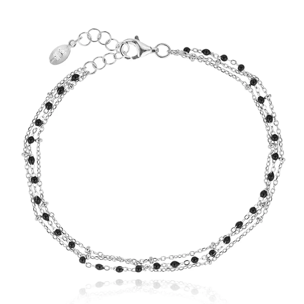 Gregio Simply Me/Tiny Shiny Double Chain Bracelet w/ Black Enamel Beads- Silver