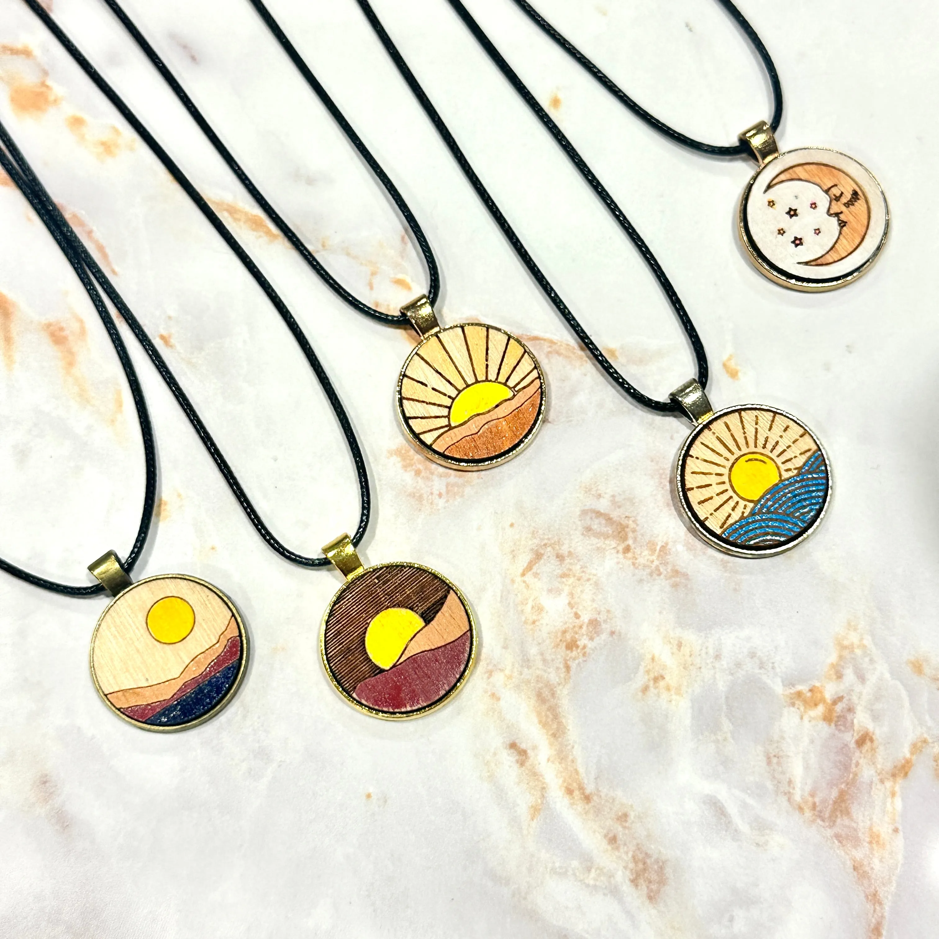 Hand-painted Round Pendant Cord Necklaces