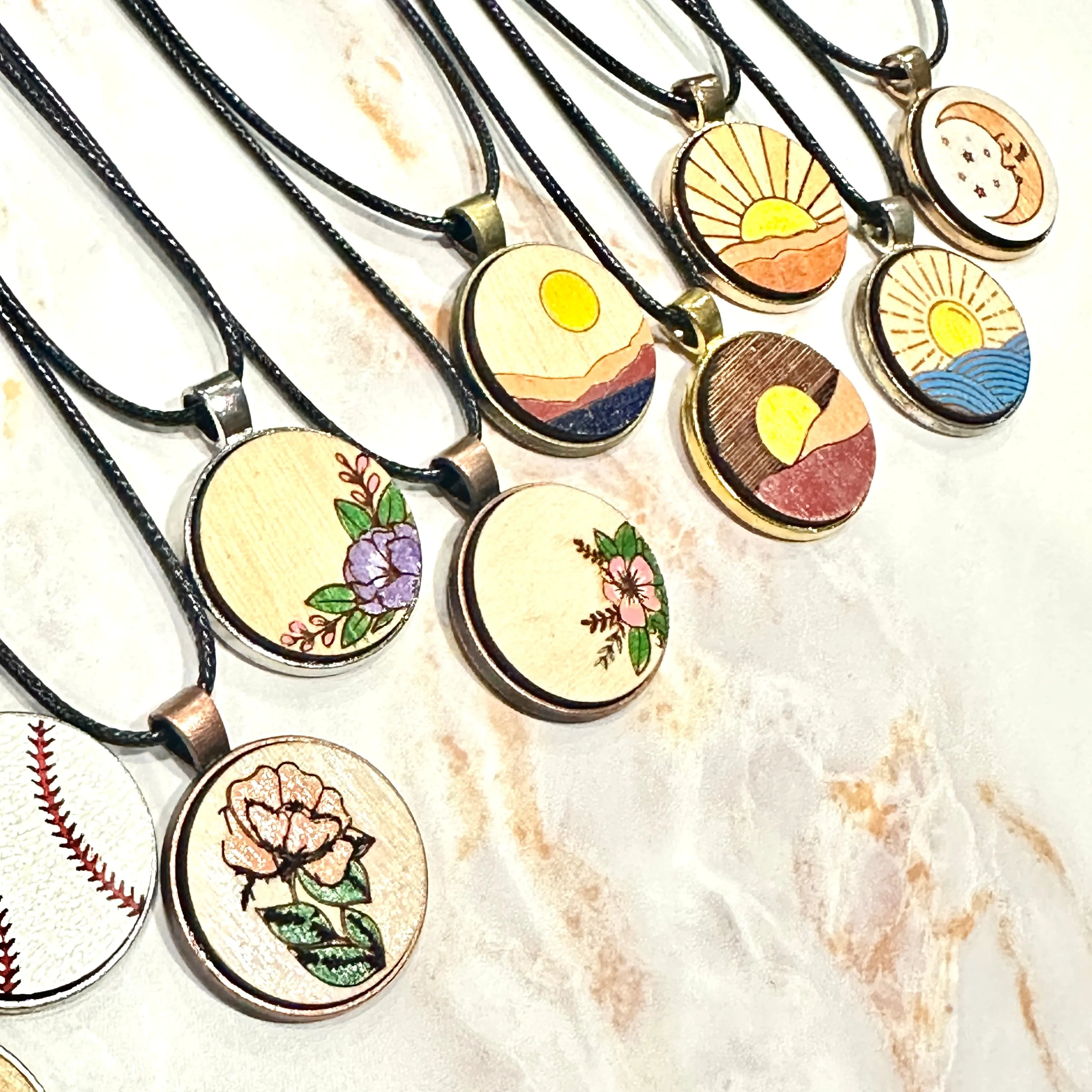 Hand-painted Round Pendant Cord Necklaces