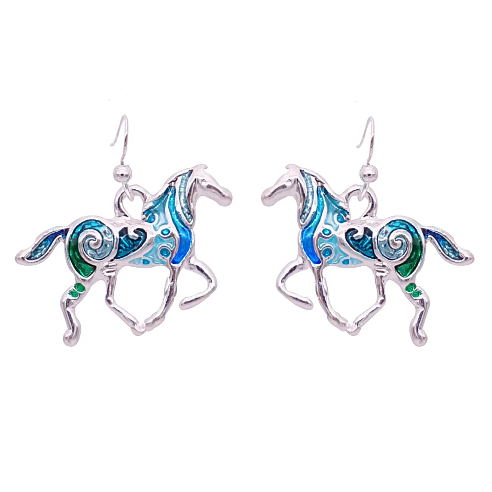 Horse In Blue Enamel Design Earrings for Woman