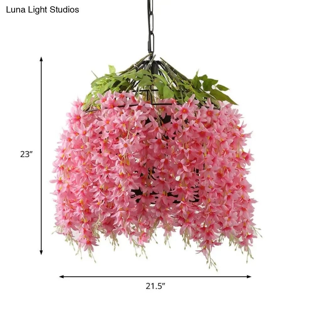 Industrial Metal Blossom Ceiling Pendant with Pink LED Light for Restaurants