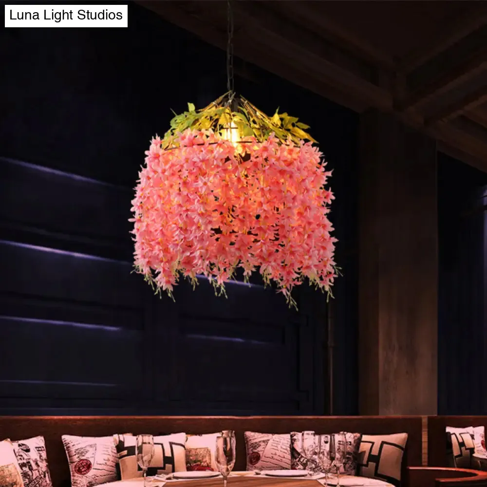 Industrial Metal Blossom Ceiling Pendant with Pink LED Light for Restaurants