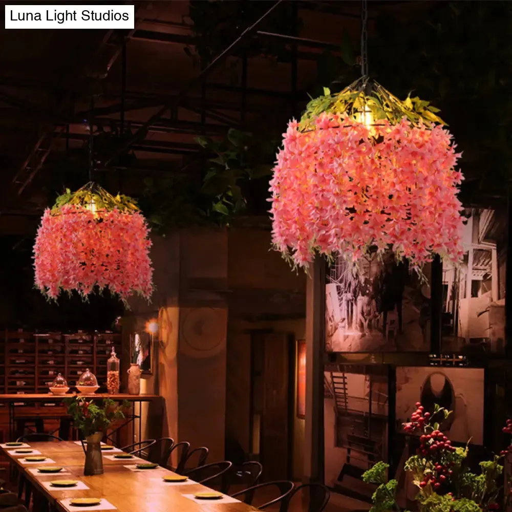 Industrial Metal Blossom Ceiling Pendant with Pink LED Light for Restaurants