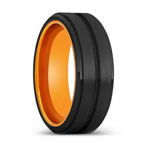 IRONMAN | Orange Ring, Black Tungsten Ring, Grooved, Stepped Edge