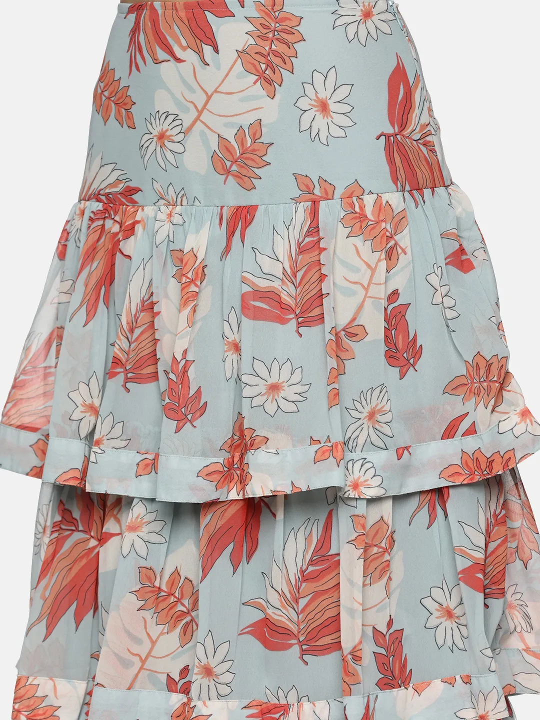 IS.U Floral Light  Blue  Tiered Skirt