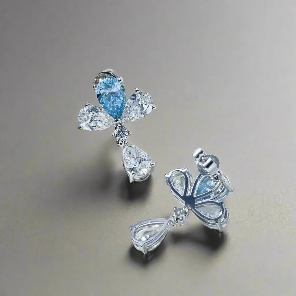 Kimber 9 Carats Pear Cut Lab Grown Fancy Vivid Blue Diamond Drop Earrings in 18K White Gold