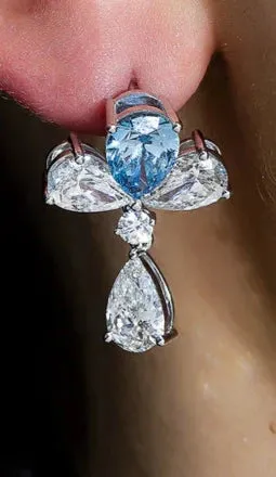 Kimber 9 Carats Pear Cut Lab Grown Fancy Vivid Blue Diamond Drop Earrings in 18K White Gold