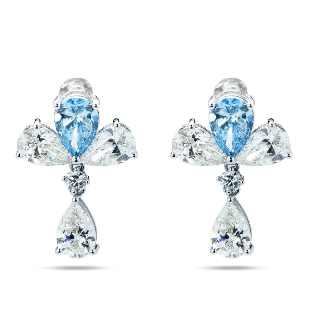 Kimber 9 Carats Pear Cut Lab Grown Fancy Vivid Blue Diamond Drop Earrings in 18K White Gold