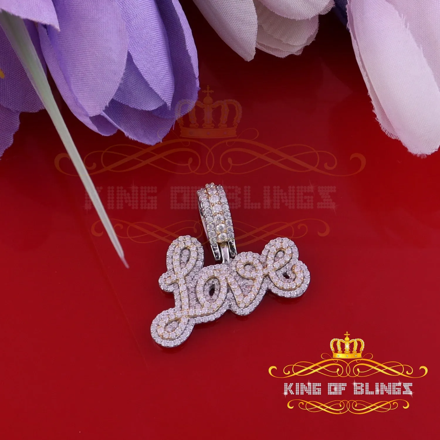 King Of Bling's 2ct Real Moissanite Silver Attractive White LOVE Pendant for your men and Women