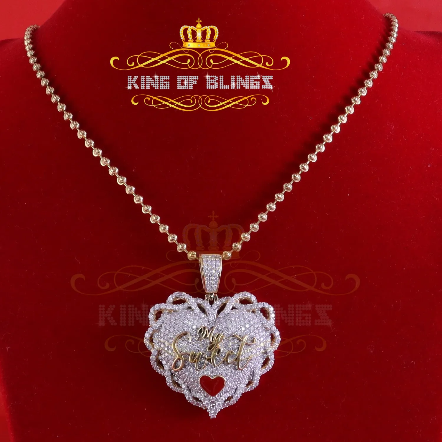 King Of Bling's Love SWEET HEART1.50 inch 6ct Real Moissanite 925 Silver Yellow Heart Pendant