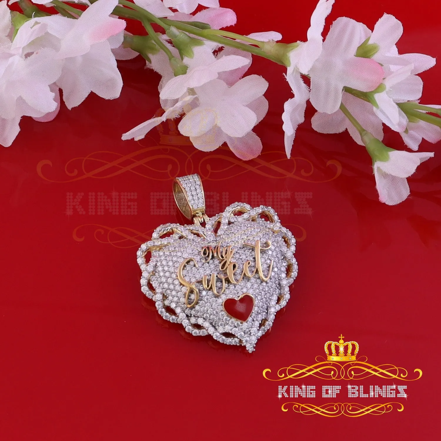 King Of Bling's Love SWEET HEART1.50 inch 6ct Real Moissanite 925 Silver Yellow Heart Pendant