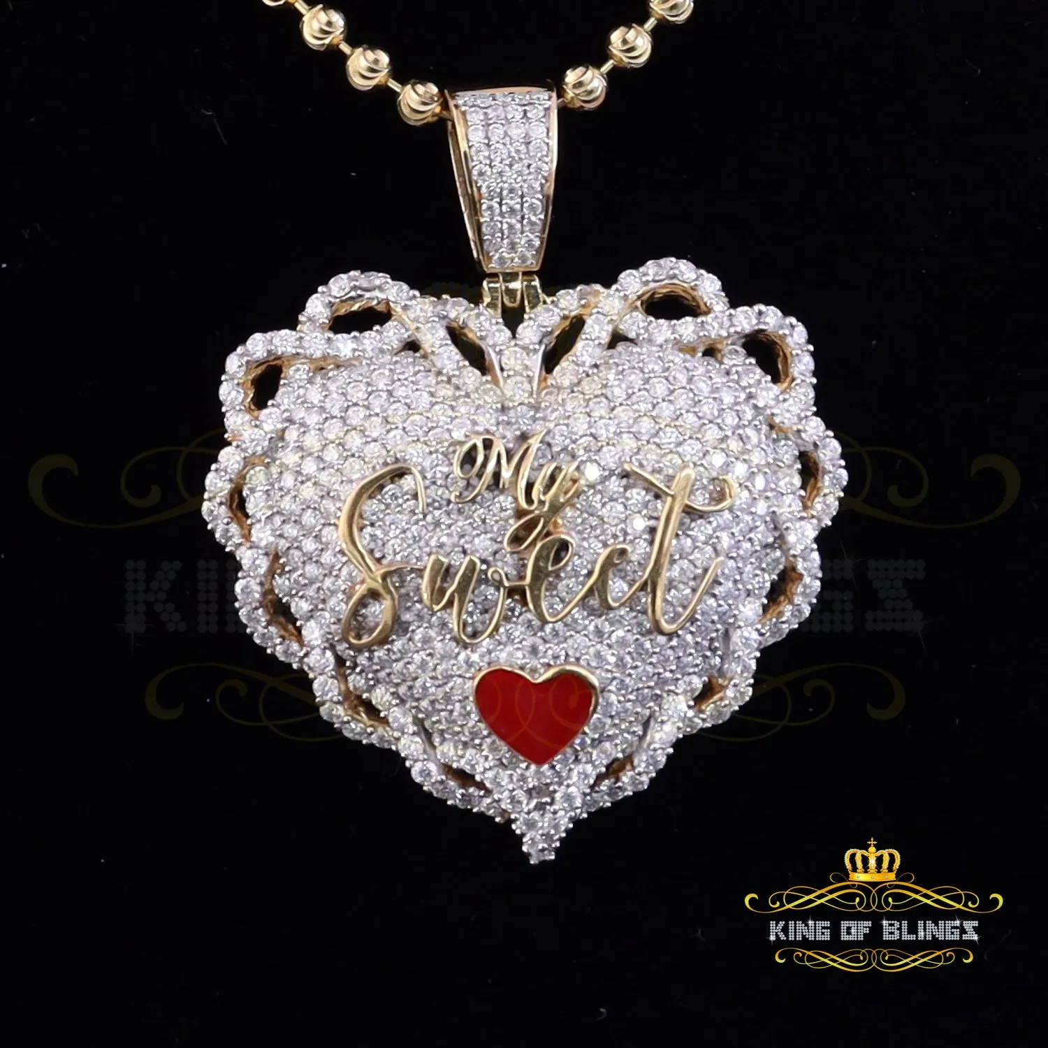 King Of Bling's Love SWEET HEART1.50 inch 6ct Real Moissanite 925 Silver Yellow Heart Pendant