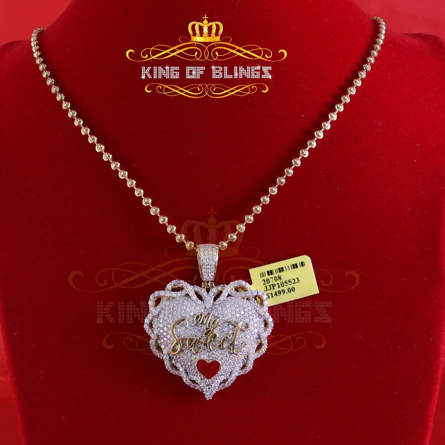 King Of Bling's Love SWEET HEART1.50 inch 6ct Real Moissanite 925 Silver Yellow Heart Pendant