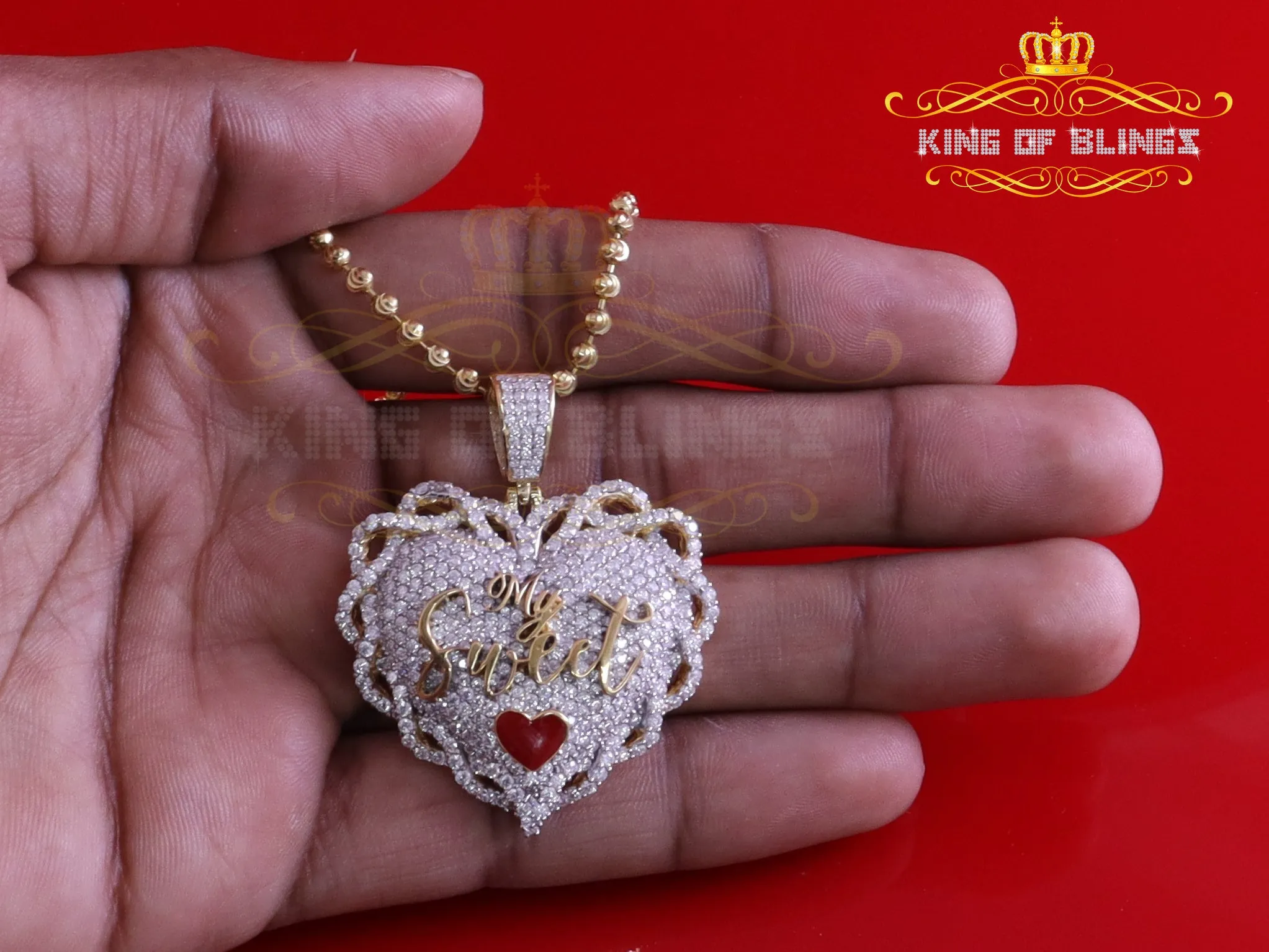 King Of Bling's Love SWEET HEART1.50 inch 6ct Real Moissanite 925 Silver Yellow Heart Pendant