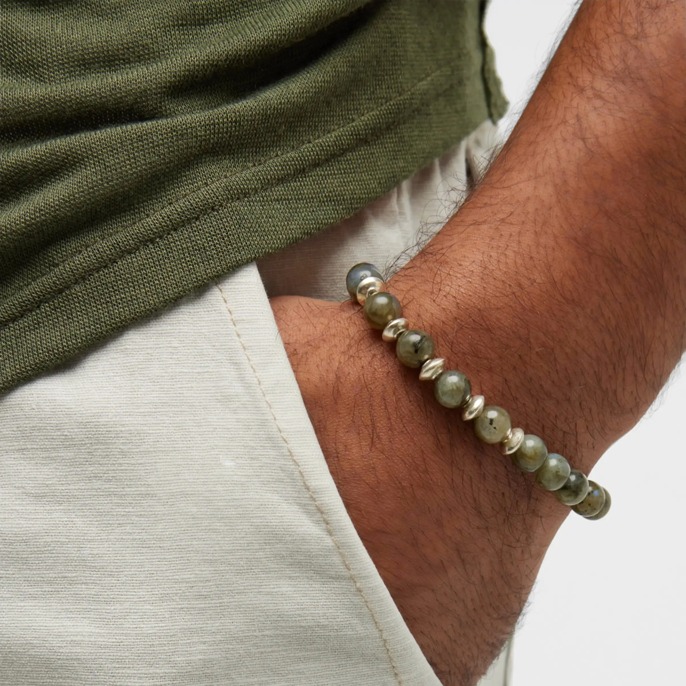 Labradorite & Sterling Beads Flex Bracelet