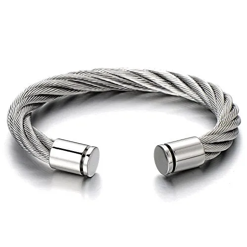 Large Elastic Adjustable Steel Cuff Bangle Bracelet for Mens Womens