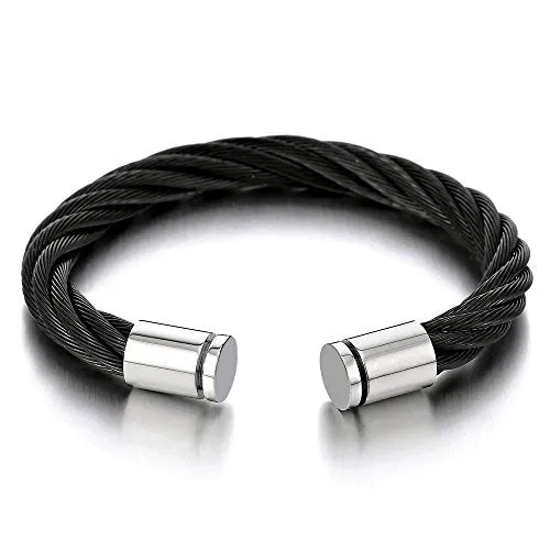 Large Elastic Adjustable Steel Cuff Bangle Bracelet for Mens Womens