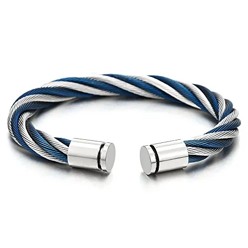 Large Elastic Adjustable Steel Cuff Bangle Bracelet for Mens Womens