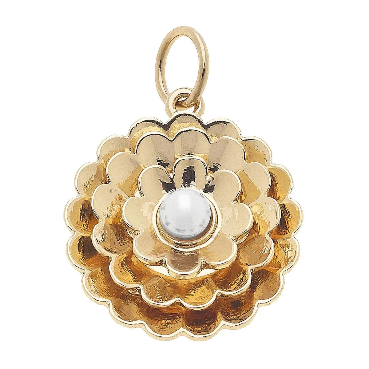 Layered Pearl Flower Charm in Shiny Gold