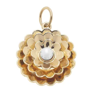 Layered Pearl Flower Charm in Shiny Gold