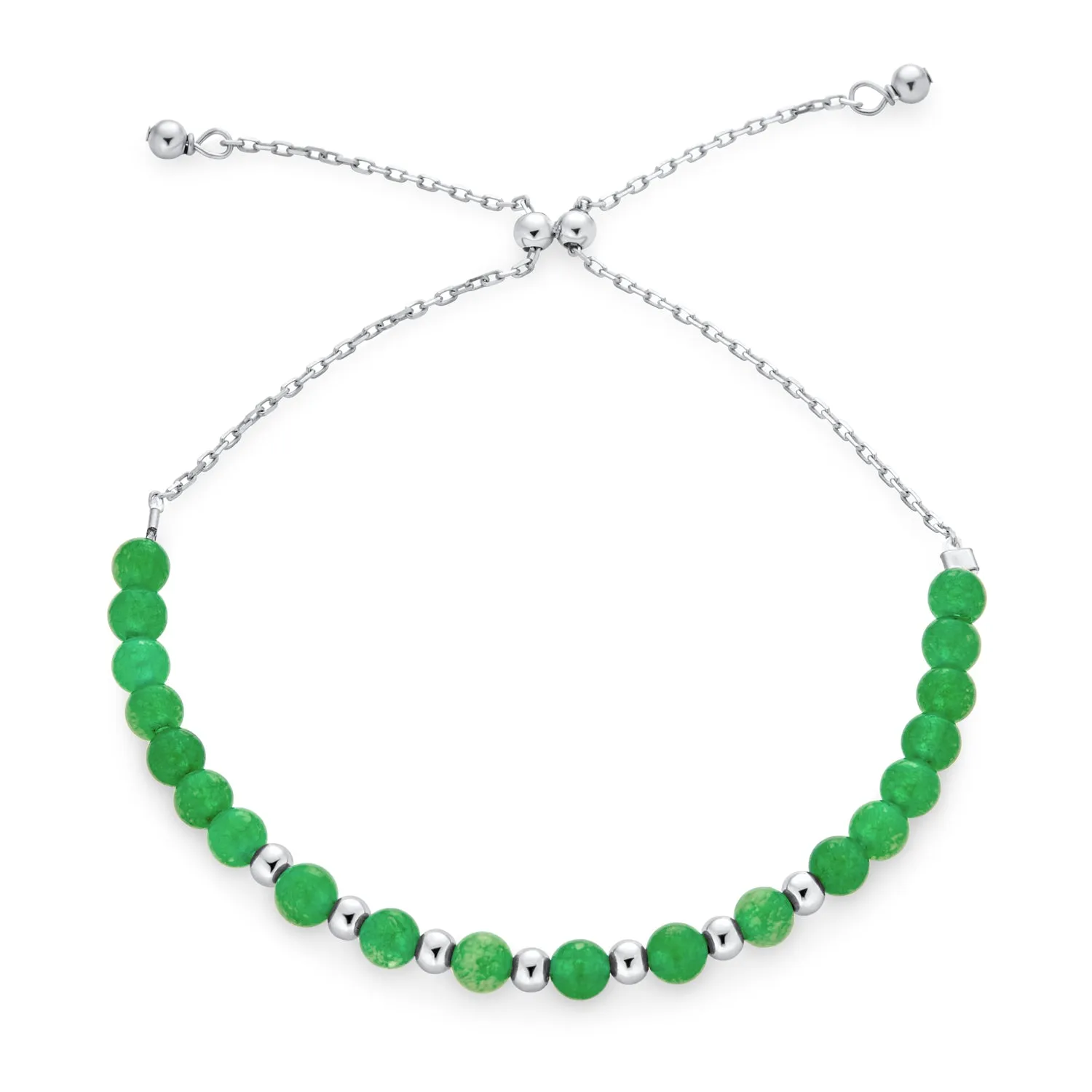 Light Green Jade Strand Bracelet - Genuine Gemstone Minimalist Sterling Silver 6-7"