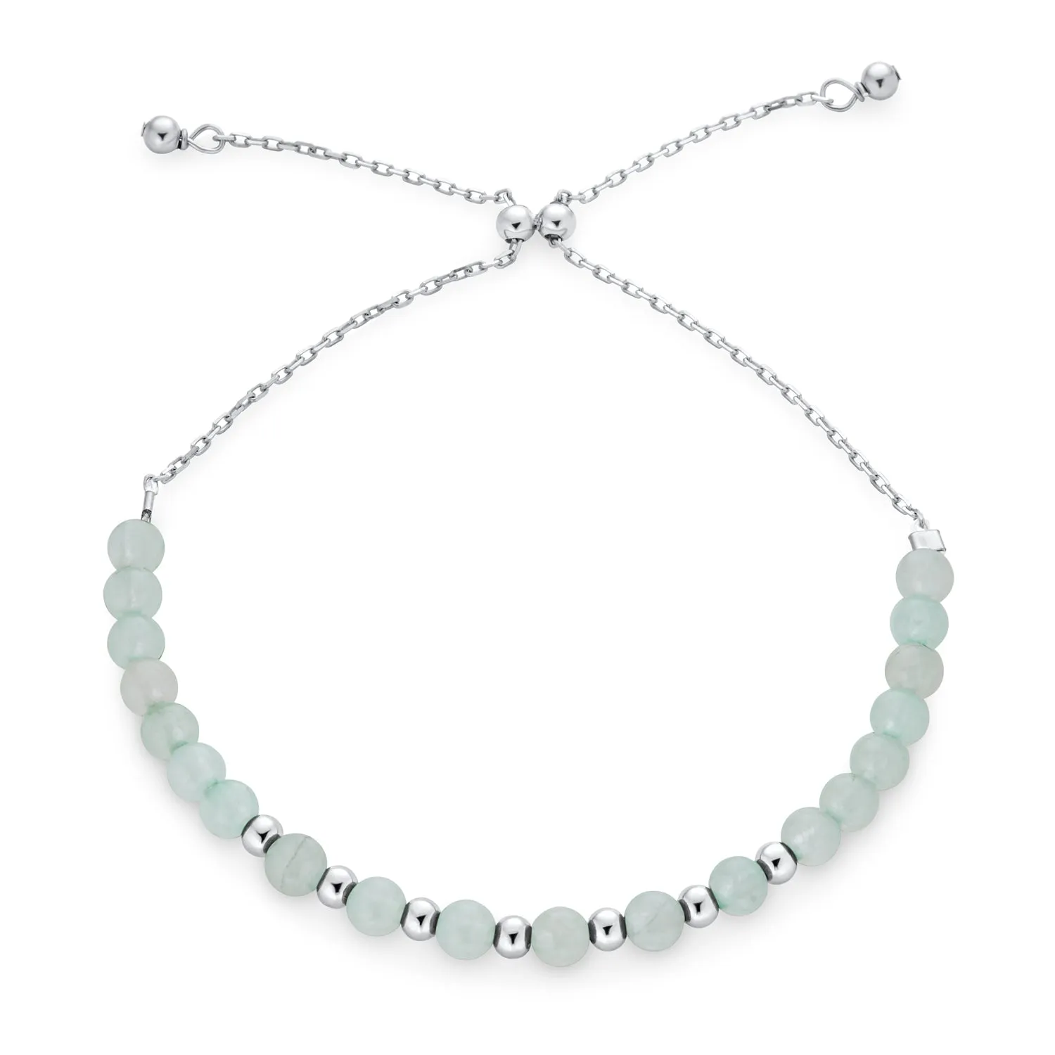 Light Green Jade Strand Bracelet - Genuine Gemstone Minimalist Sterling Silver 6-7"