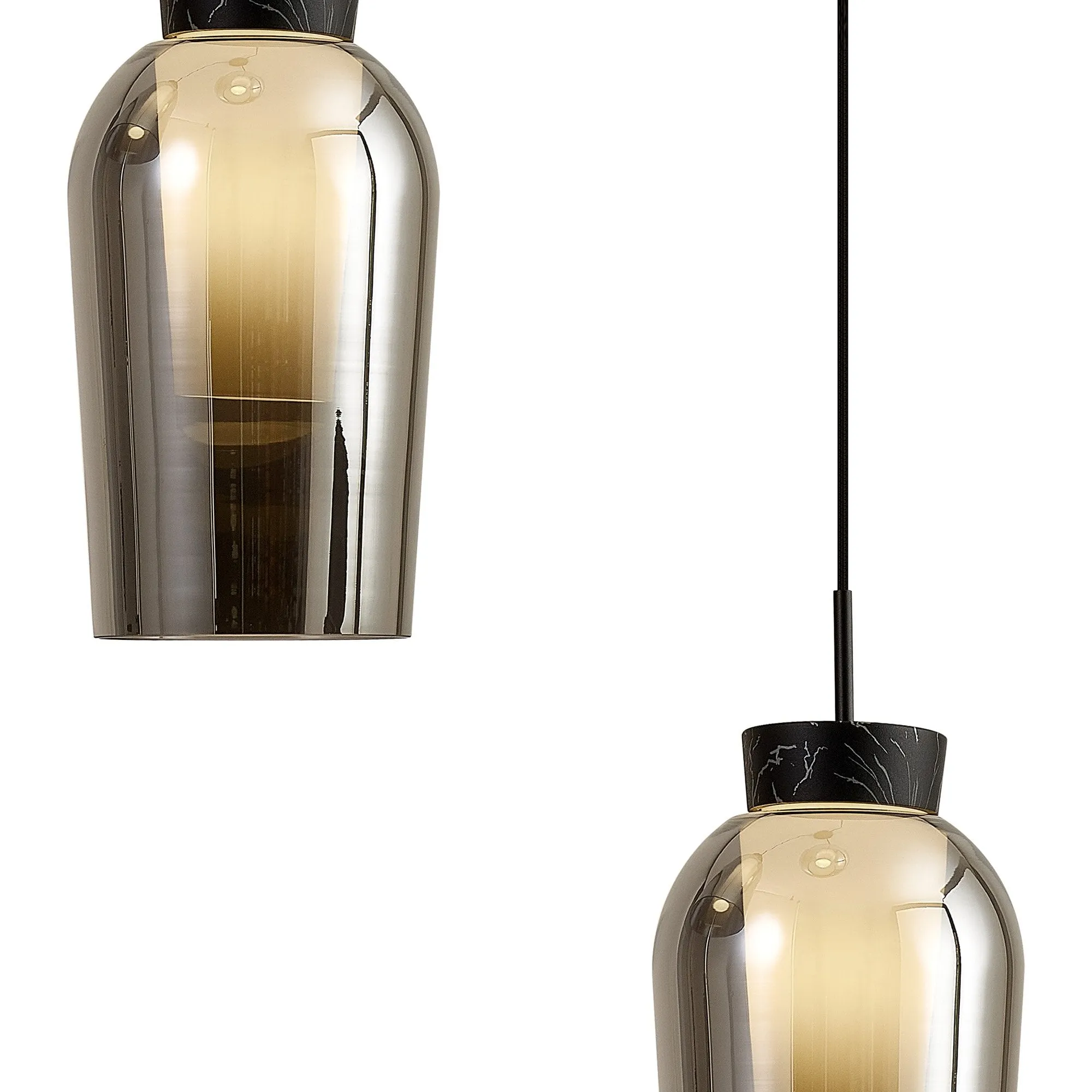 Mantra M8284 Nora 3 Light Round Pendant Black/Black Marble/Chrome Glass With Frosted Inner