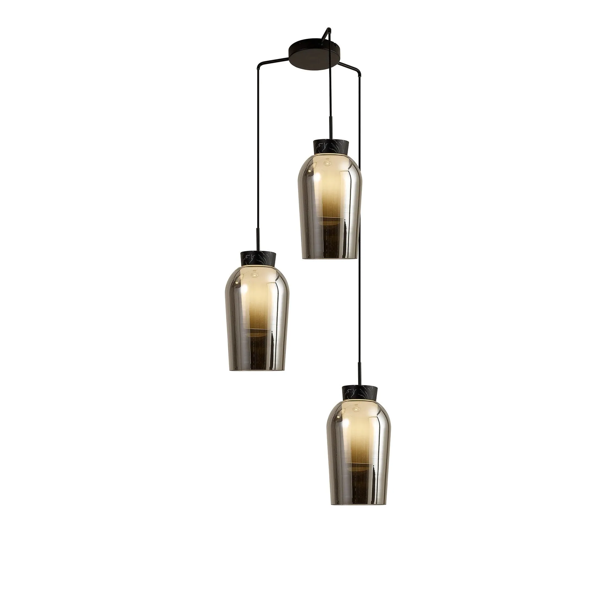 Mantra M8284 Nora 3 Light Round Pendant Black/Black Marble/Chrome Glass With Frosted Inner